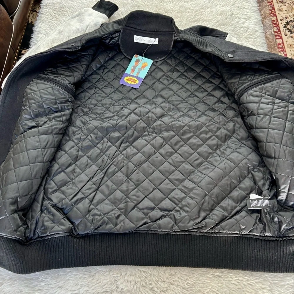 Davis & Butt Head  Black and White Leather / Fabric Bomber Jacket size XL